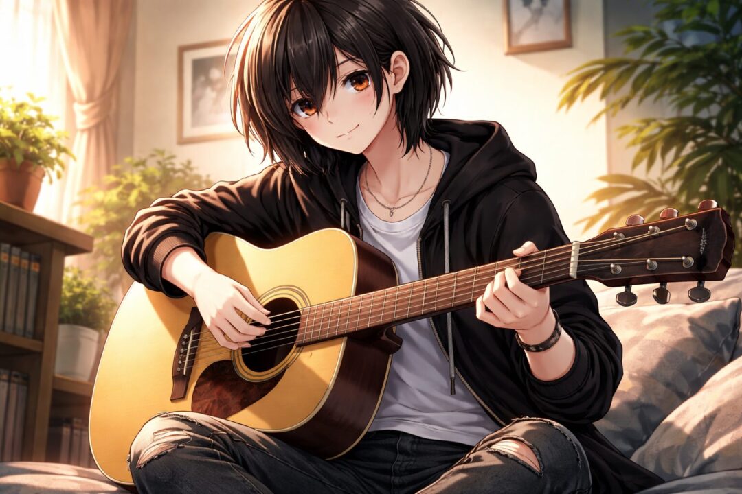 ギターを練習する人物の画像