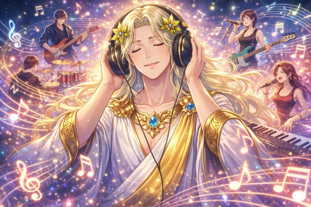 音楽を聴いている画像