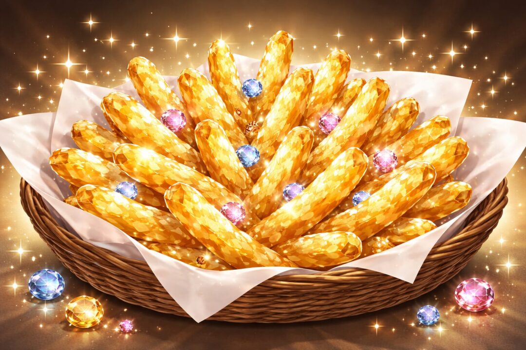 輝くフライドポテトの画像